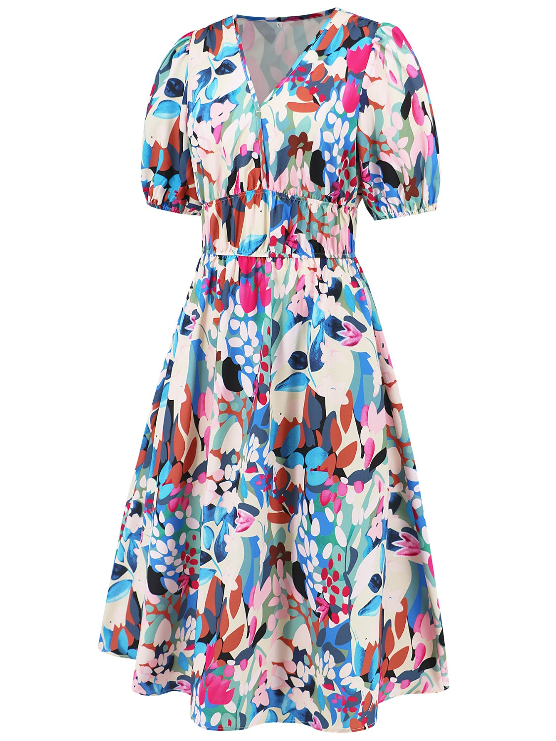 Boho Chic  Ruched Printed Surplice Short Sleeve Dress [Spirit and Rebel]   