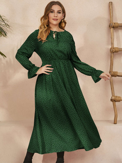 Plus Size Ruffled Polka Dot Long Sleeve Midi Dress - Spirit and Rebel [Spirit and Rebel]   