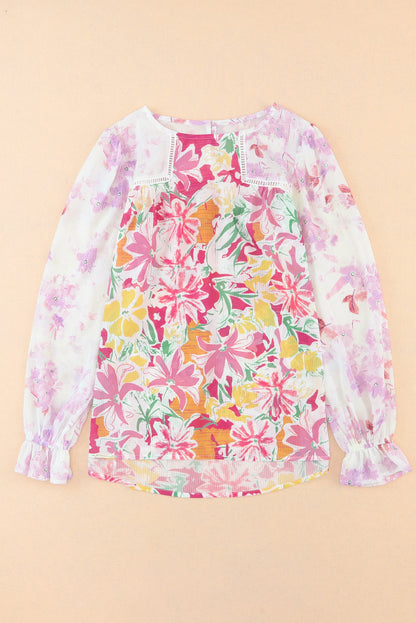 Floral Round Neck Flounce Sleeve Blouse [Spirit and Rebel]