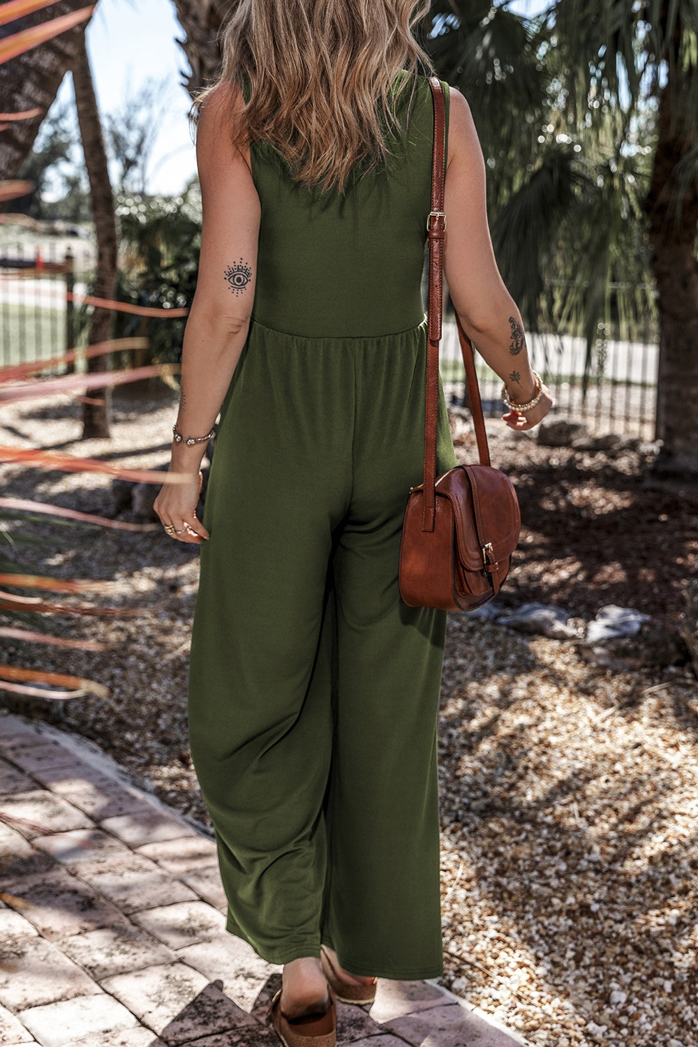 V-Neck Sleeveless Wide Leg Boho Jumpsuit - Spirit and Rebel [Spirit and Rebel]   