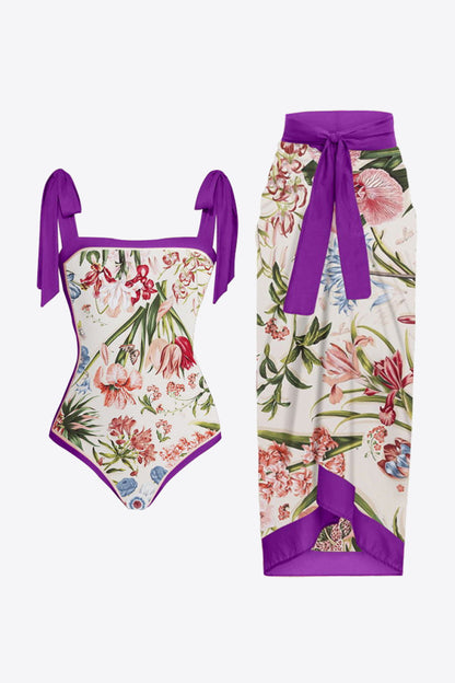 Floral Tie Shoulder Two-Piece Swim Set [Spirit and Rebel] Vivid Violet S