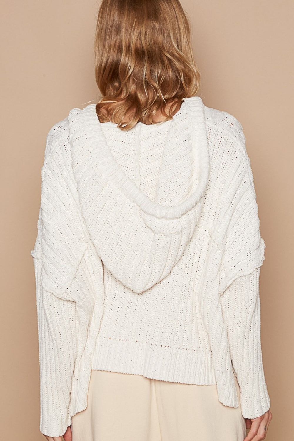 Spirit and Rebel Rib Weave Sleeves Hooded Cable Knit Boho Sweater [Spirit and Rebel]   