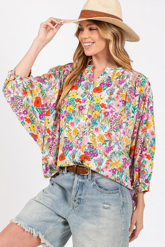 Button Down Floral Boho Shirt - Spirit and Rebel [Spirit and Rebel] MULTI S 