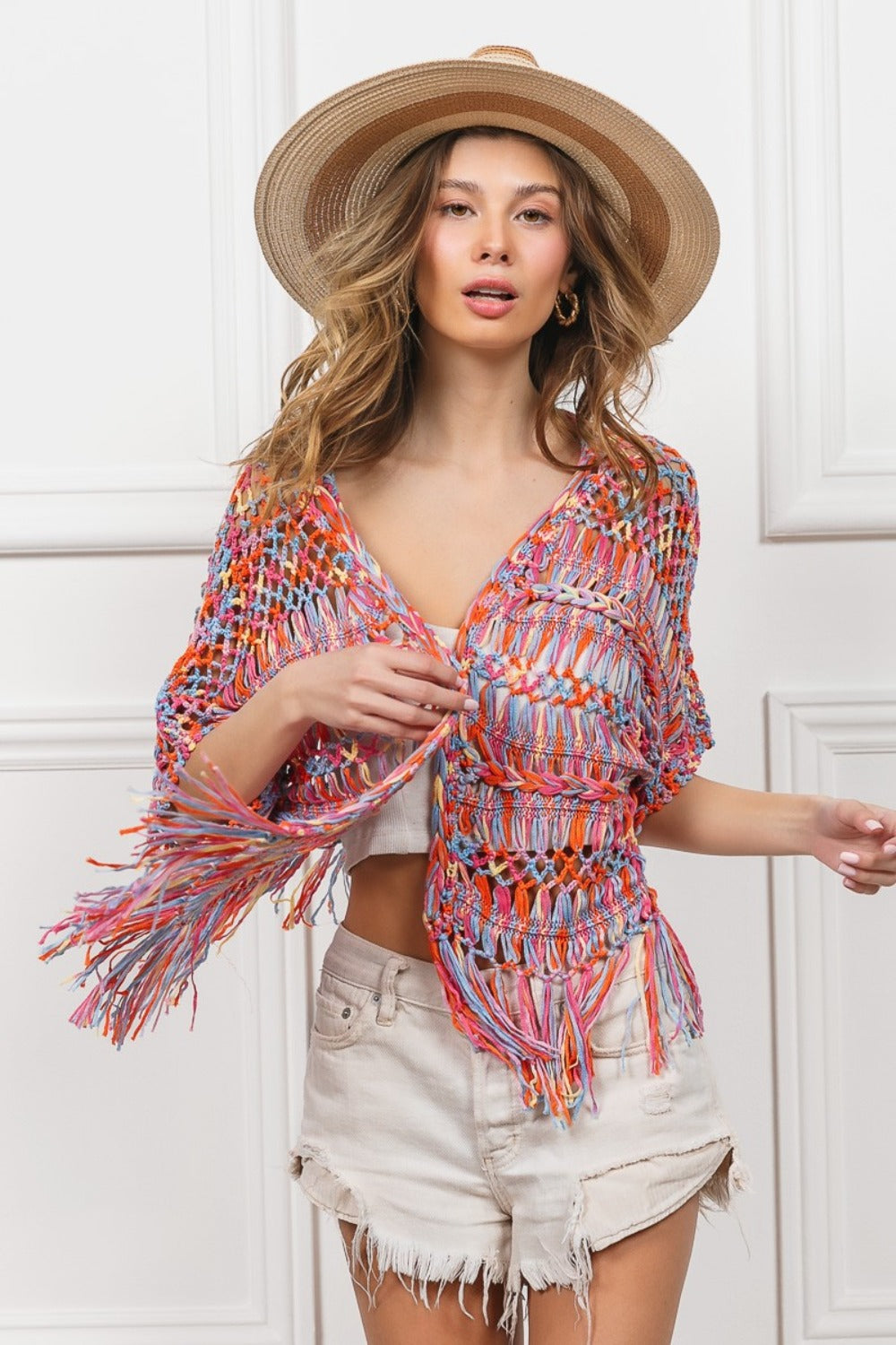 Spirit and Rebel Open Front Fringed Crop Knit Boho Cardigan [Spirit and Rebel]   