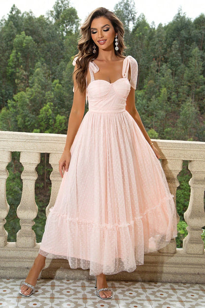 Tie-Shoulder Sweetheart Neck Boho Wedding Guest Dress [Spirit and Rebel]   