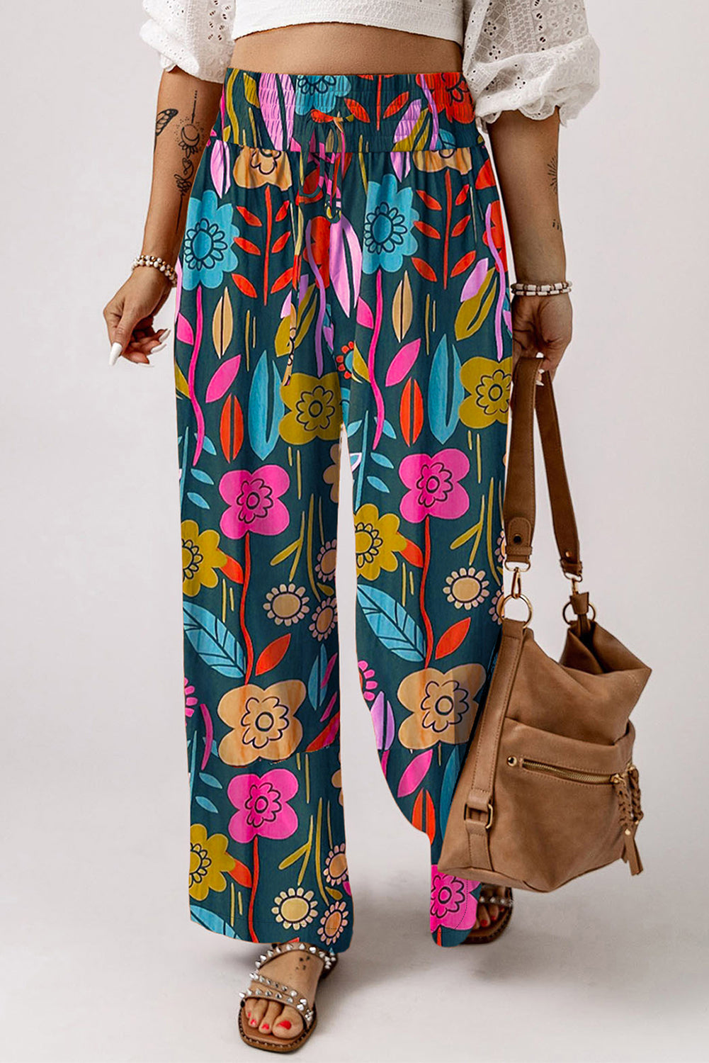 Printed High Waist Wide Leg Pants [Spirit and Rebel]   