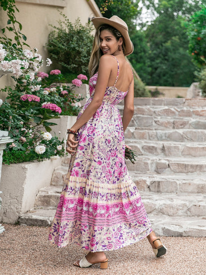 Tassel Printed V-Neck Boho Maxi Dress [Spirit and Rebel]   