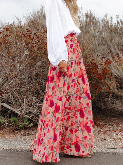 Printed Elastic Waist Pleated Boho Maxi Skirt [Spirit and Rebel]   