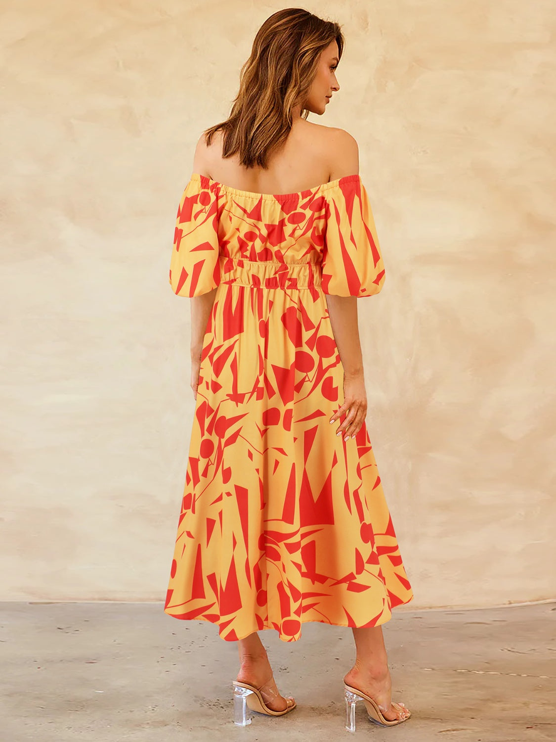 Printed Off-Shoulder Balloon Sleeve Dress [Spirit and Rebel]   