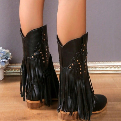 Studded Fringe PU Leather Boho Boots - Spirit and Rebel [Spirit and Rebel]   