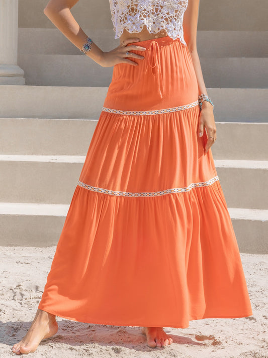 High Waist Maxi Tiered Skirt [Spirit and Rebel] Orange S 