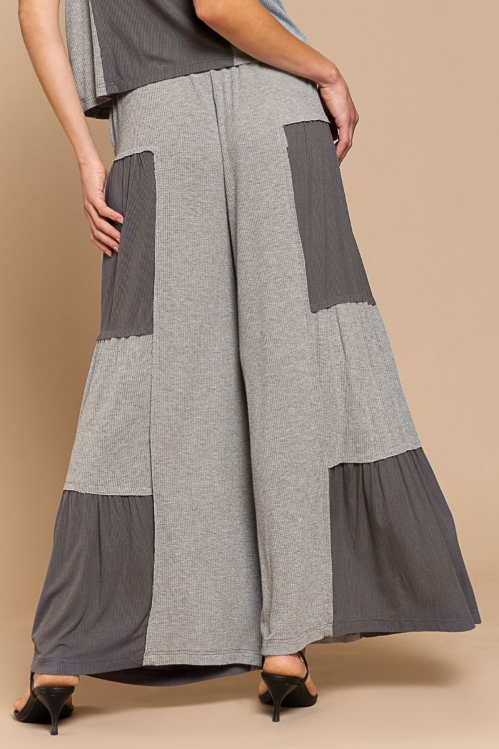 Ribbed Contrast Wide Leg Boho Pants - Spirit and Rebel [Spirit and Rebel]   