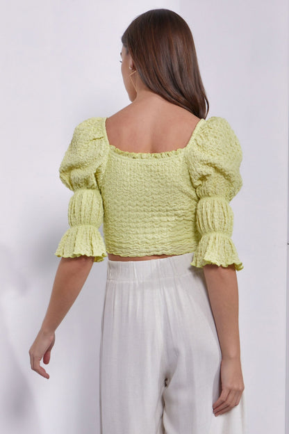 MUSTARD SEED Crinkle Texture Puff Sleeve Crop Top [Spirit and Rebel]   