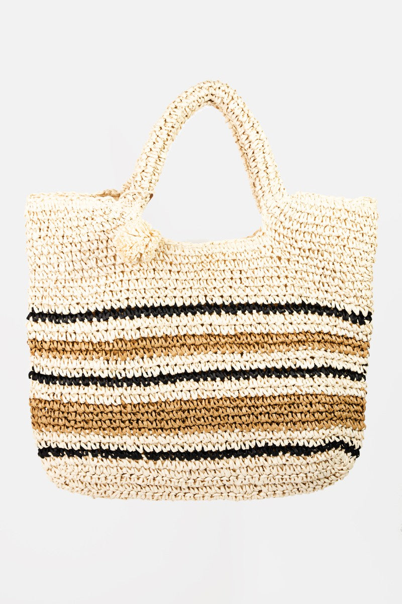 Striped Straw Braided Tote Boho Bag - Spirit and Rebel [Spirit and Rebel]   