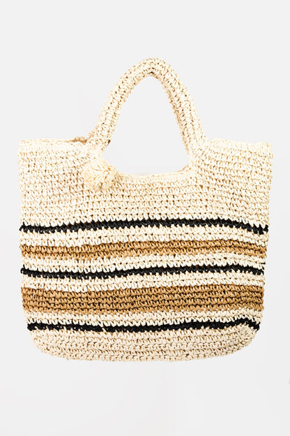 Striped Straw Braided Tote Boho Bag - Spirit and Rebel [Spirit and Rebel]   