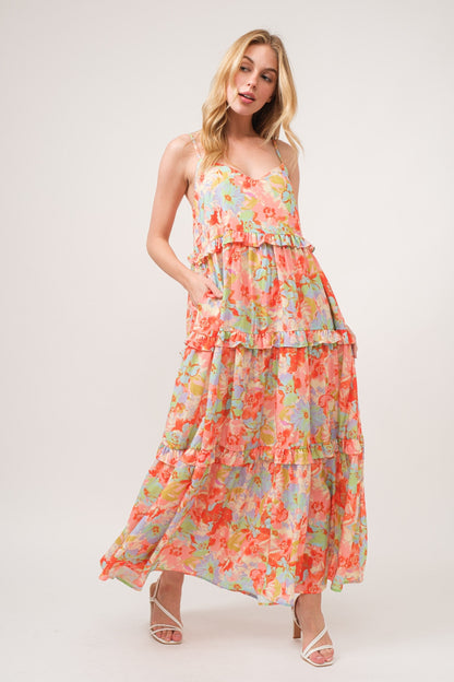 And The Why Floral Ruffled Tiered Maxi Boho Cami Dress [Spirit and Rebel]   