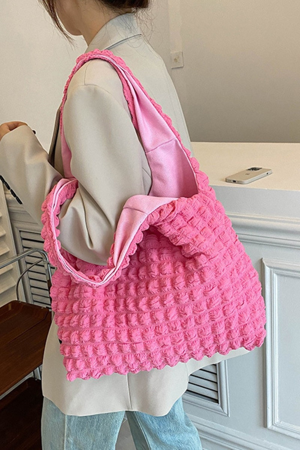 Cloud Puffy Shoulder Tote Boho Bag - Spirit and Rebel [Spirit and Rebel] Fuchsia One Size 