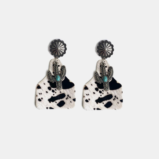 Turquoise Decor Cactus Alloy Boho Western Earrings [Spirit and Rebel]   