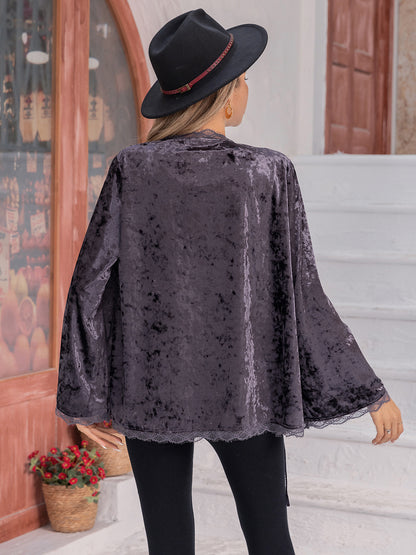 Tied Lace Detail Long Sleeve Boho Cardigan