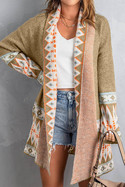 Geometric Open Front Long Sleeve Cardigan [Spirit and Rebel]