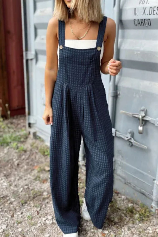 Spirit and Rebel Plaid Wide Strap Wide Leg Overalls [Spirit and Rebel]   