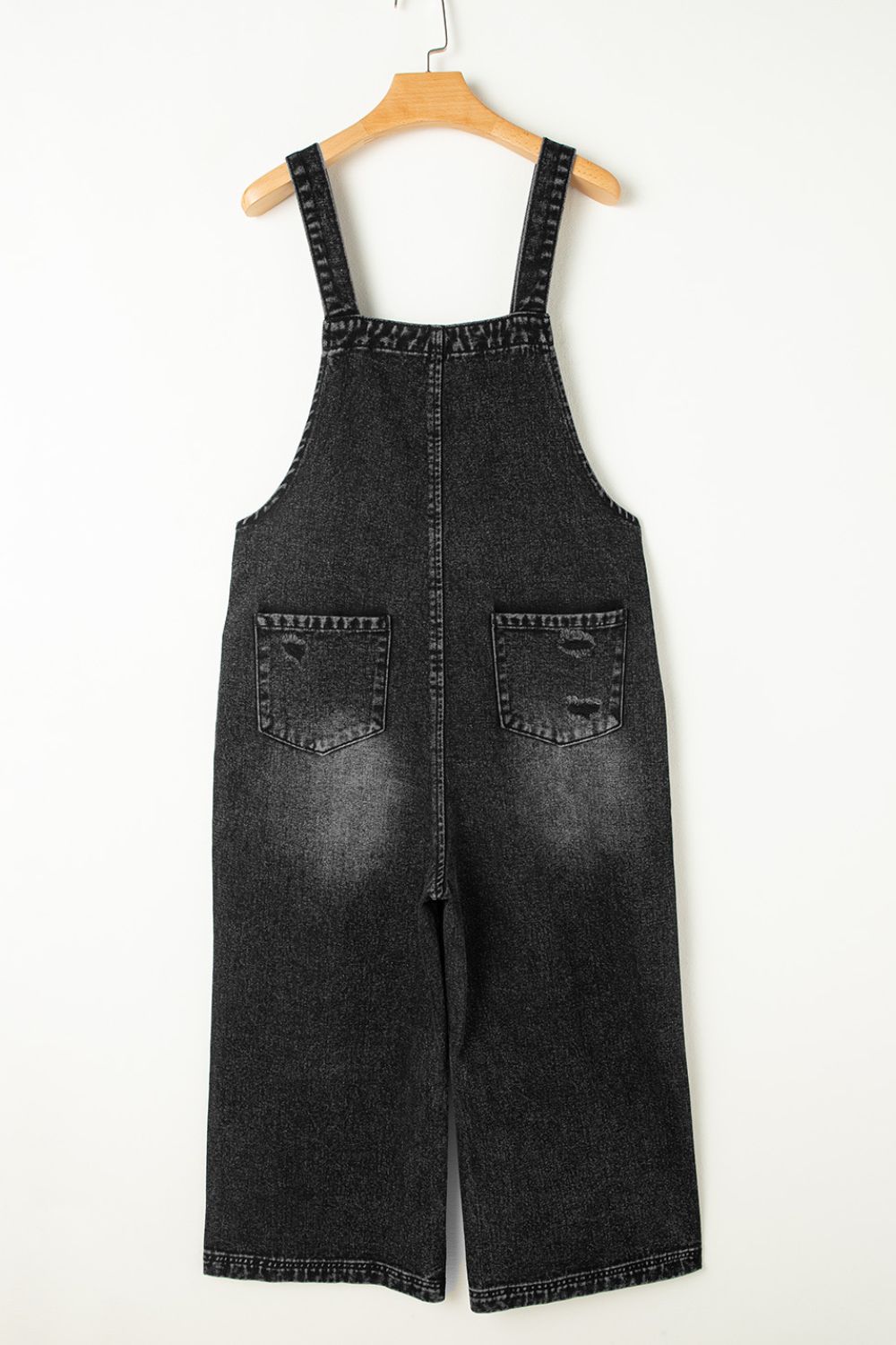 Spirit and Rebel Distressed Wide Strap Denim Overalls [Spirit and Rebel]   