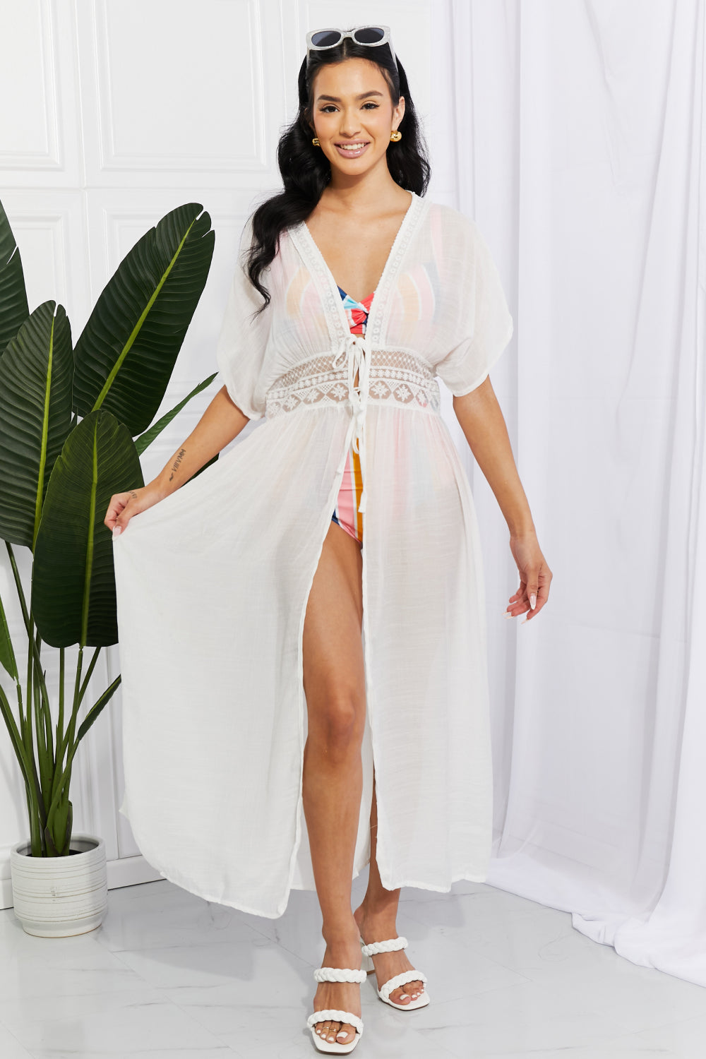 Marina West Swim Sun Goddess Tied Maxi Cover-Up Sunset and Swim White One Size