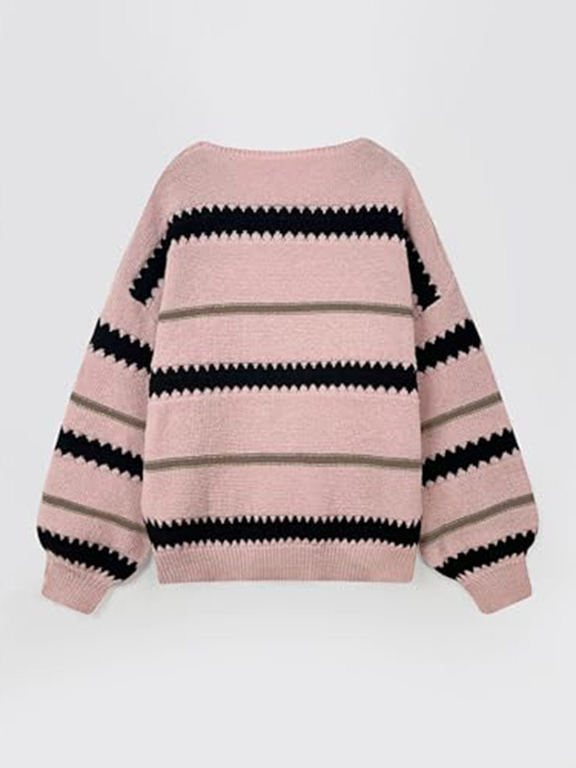 Contrast Striped Round Neck Long Sleeve Sweater [Spirit and Rebel]