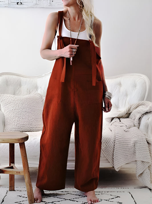 Pocketed Wide Strap Overalls - Spirit and Rebel [Spirit and Rebel] Burgundy S 