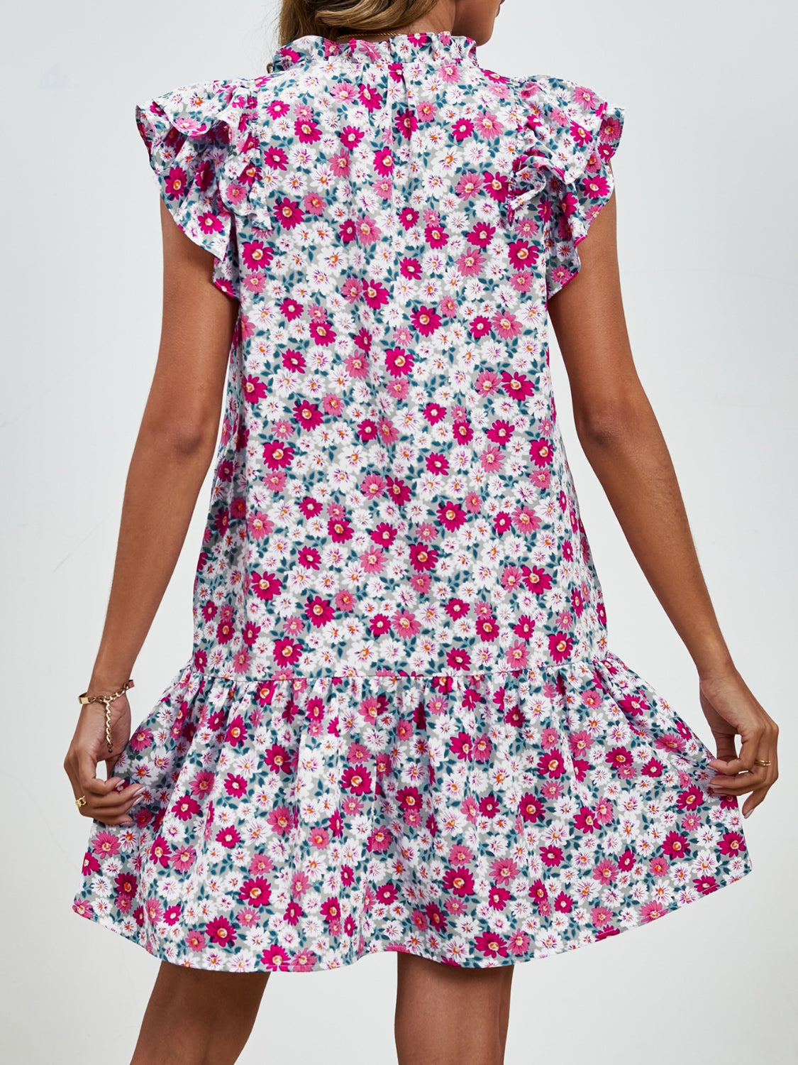 Tied Floral Cap Sleeve Mini Boho Dress - Spirit and Rebel [Spirit and Rebel]   