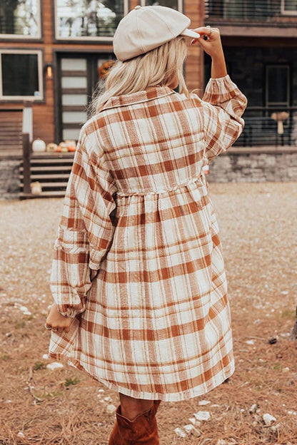 Spirit and Rebel Plaid Collared Neck Long Sleeve Mini Boho Chic Shirt Dress [Spirit and Rebel]   