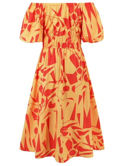 Printed Off-Shoulder Balloon Sleeve Dress [Spirit and Rebel]   