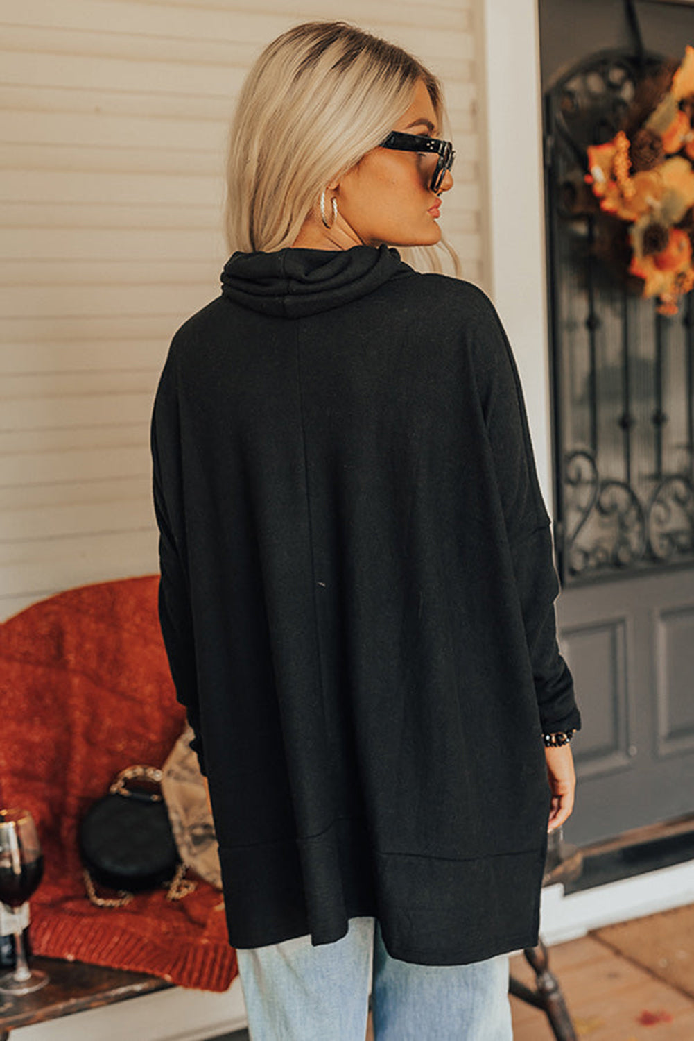 Side Slit High-Low Cowl Neck Long Sleeve Boho Blouse [Spirit and Rebel]