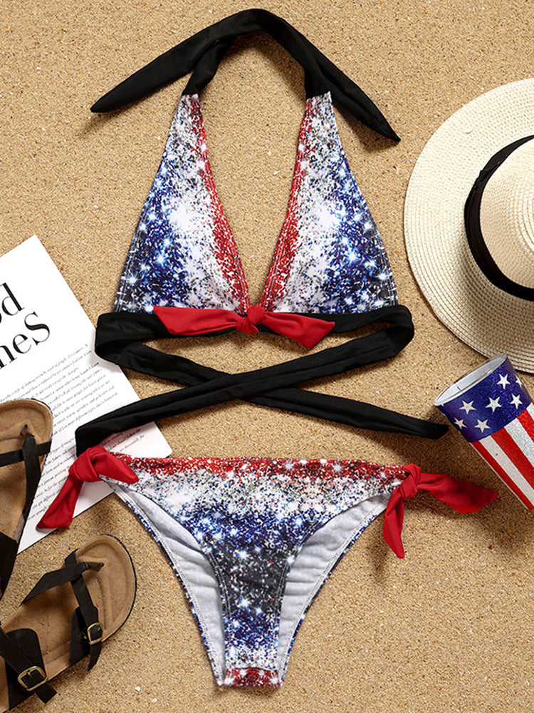 American Flag Sparkle Plus Size Halter Bikini [Spirit and Rebel]