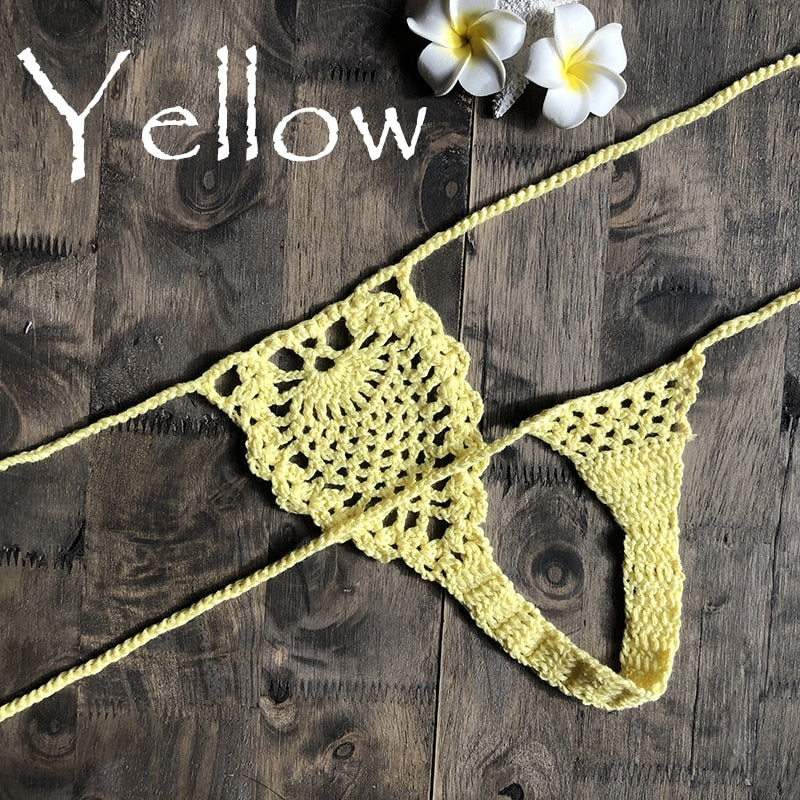 Mini Micro See Through G-strings Crochet Bikini Thongs [Spirit and Rebel] Yellow M