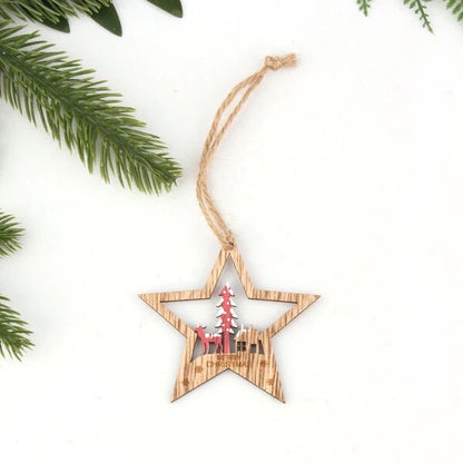 Vintage Wooden Christmas Pendants Ornaments [Spirit and Rebel] Red Star  