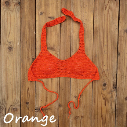 Cabana Push Up Knitted Crochet Halter Bikini Top [Spirit and Rebel] Orange S