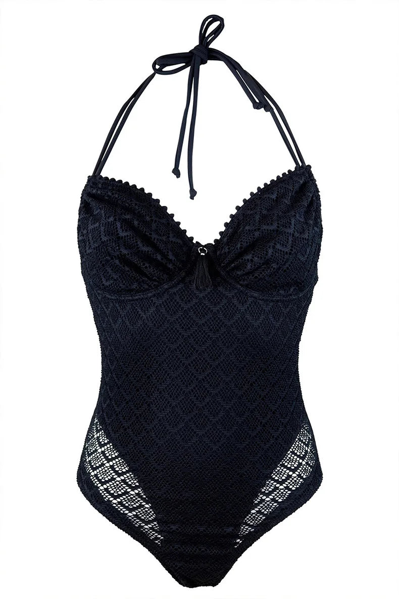 Sandrah Black Lace Halter Swimsuit Sunset and Swim