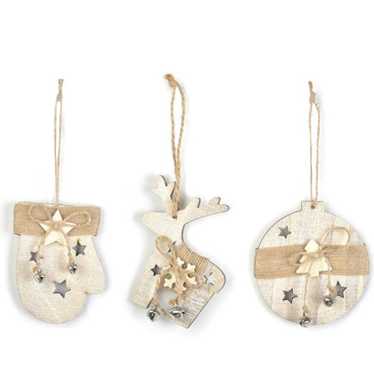 Enchanting 3-Piece Boho Christmas Wooden Pendants Set [Spirit and Rebel] 3pcs mixed B  