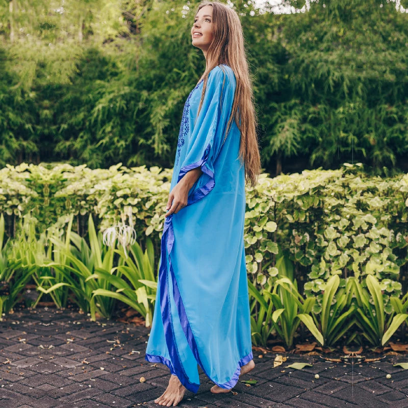 Ethereal Breeze Boho Chic Embroidered Maxi Dress Kaftan [Spirit and Rebel]   