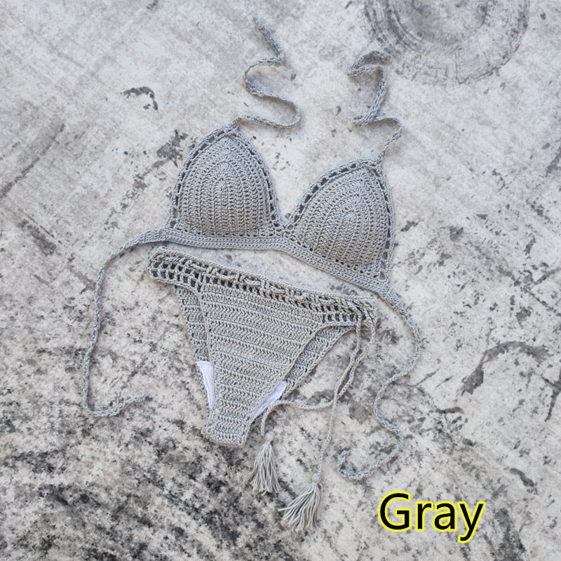 Boho Beach Beauty Handmade Crochet Bikini [Spirit and Rebel] Gray S