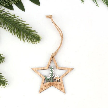 Vintage Wooden Christmas Pendants Ornaments [Spirit and Rebel] Green Star  