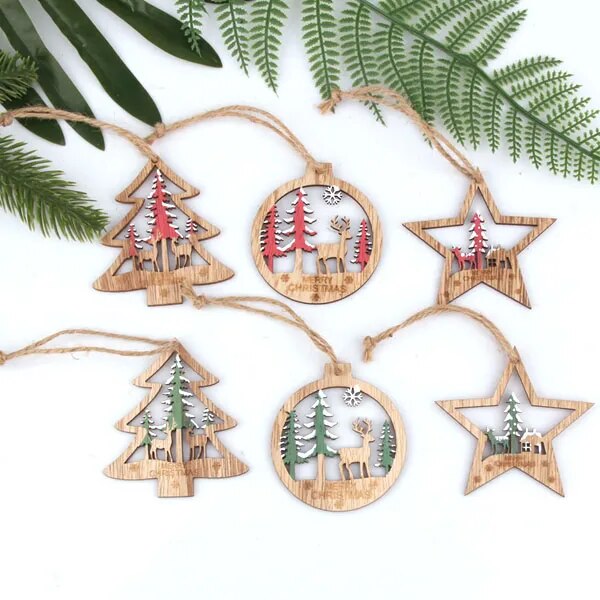 Vintage Wooden Christmas Pendants Ornaments [Spirit and Rebel] Mix Green Red  