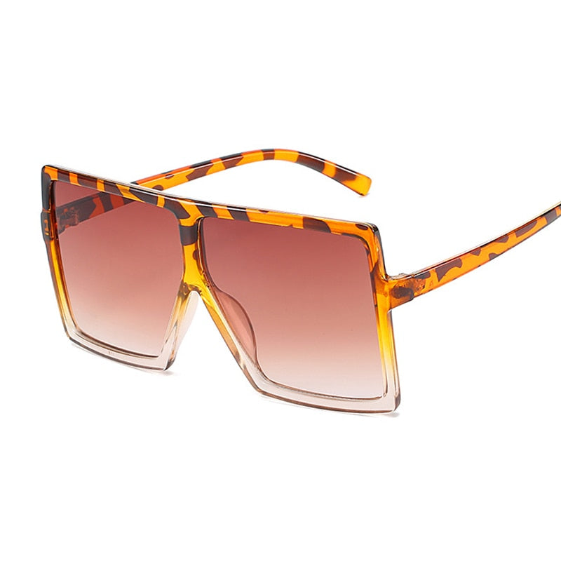 Golden Horizon Sunnies Oversized Square Sunglasses For Women Sunset and Swim Leopard Trans