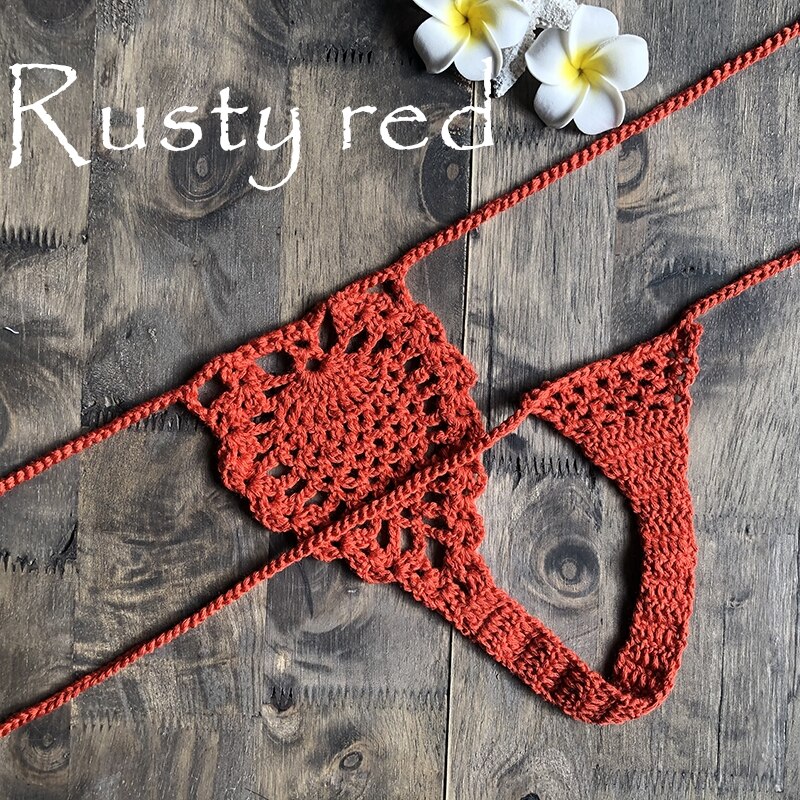 Mini Micro See Through G-strings Crochet Bikini Thongs [Spirit and Rebel] Rusty Red M