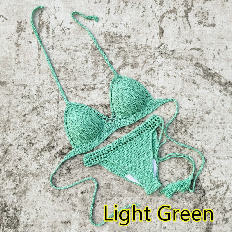 Boho Beach Beauty Handmade Crochet Bikini [Spirit and Rebel] Light Green S