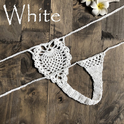 Mini Micro See Through G-strings Crochet Bikini Thongs [Spirit and Rebel] White M