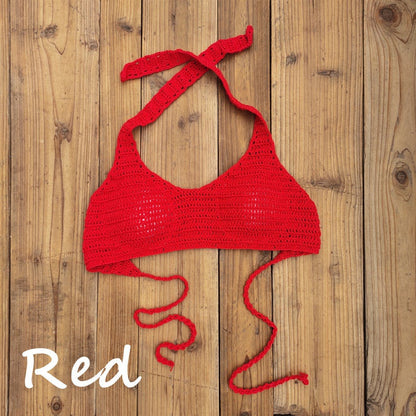 Cabana Push Up Knitted Crochet Halter Bikini Top [Spirit and Rebel] Red S