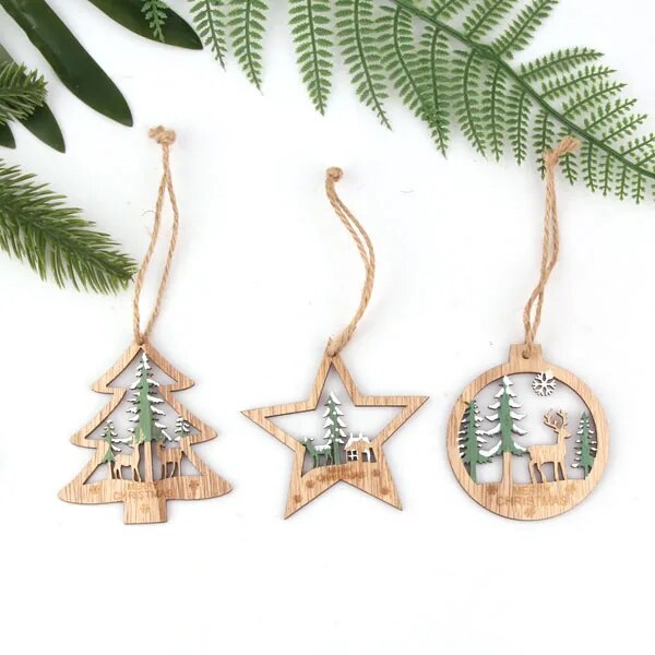 Vintage Wooden Christmas Pendants Ornaments [Spirit and Rebel] Mix Green  