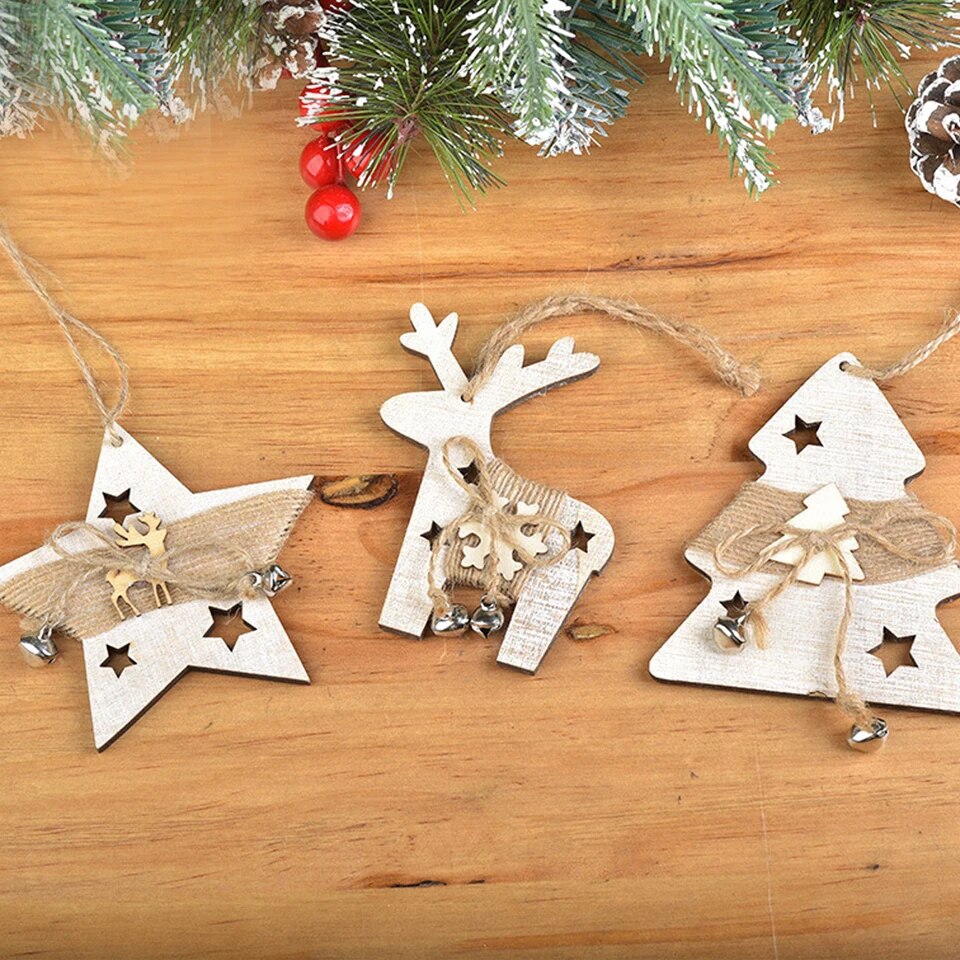 Enchanting 3-Piece Boho Christmas Wooden Pendants Set [Spirit and Rebel]   